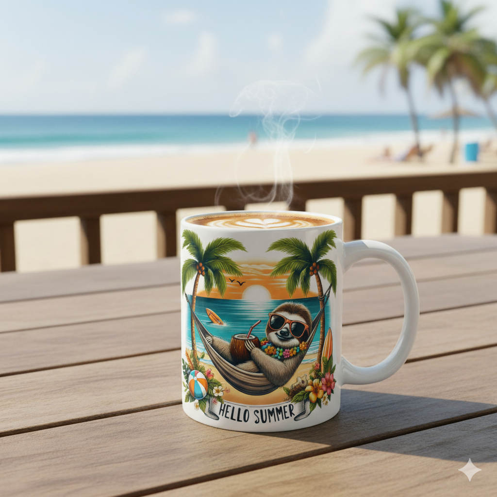 Mug humoristique Hello Summer — sublimation HD PMW Iconic Trends Wear Dubai